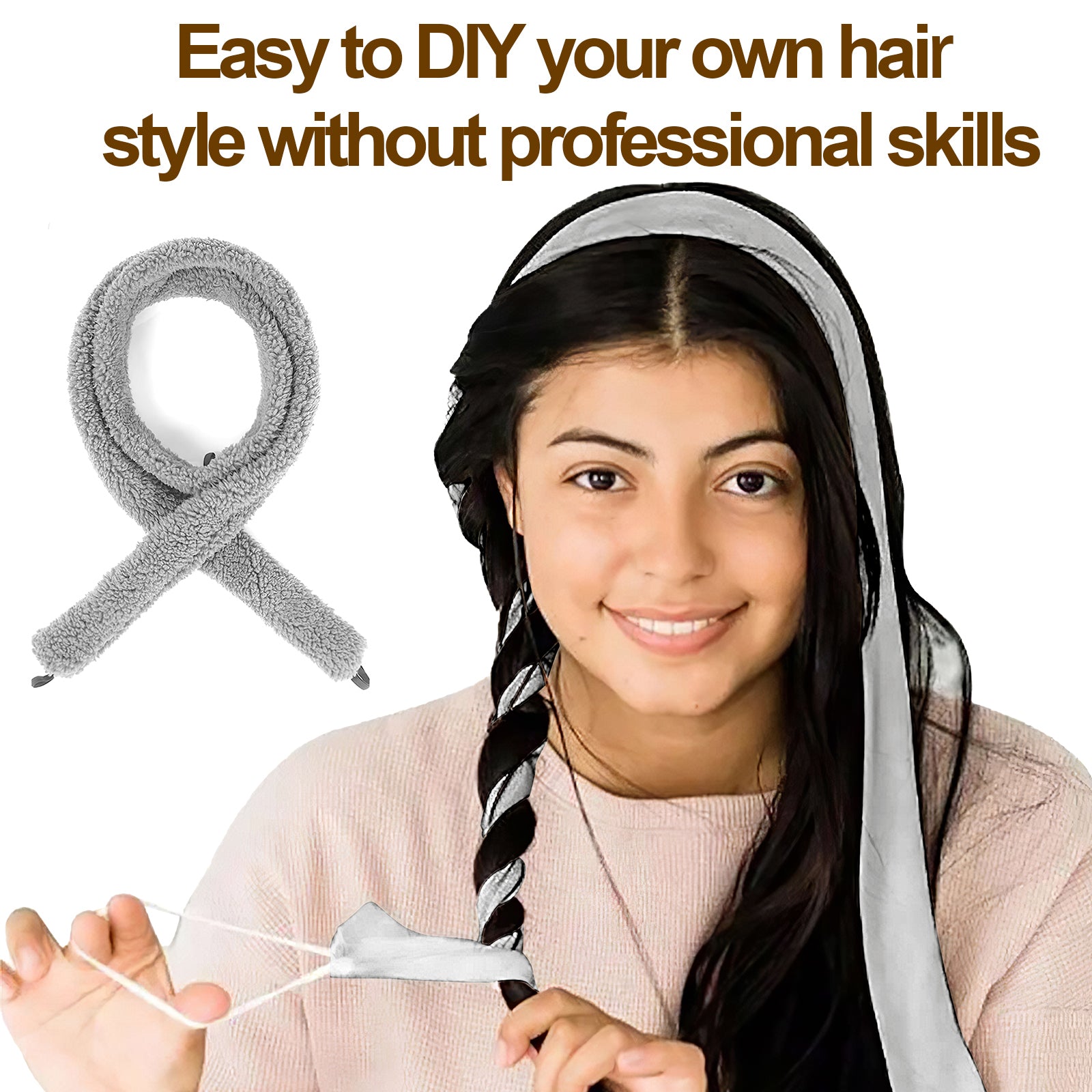 Satin Heatless Hair Curler, Lazy Natural Soft Wave DIY Heatless Curls for Sleep in Overnight, for All Hair Types